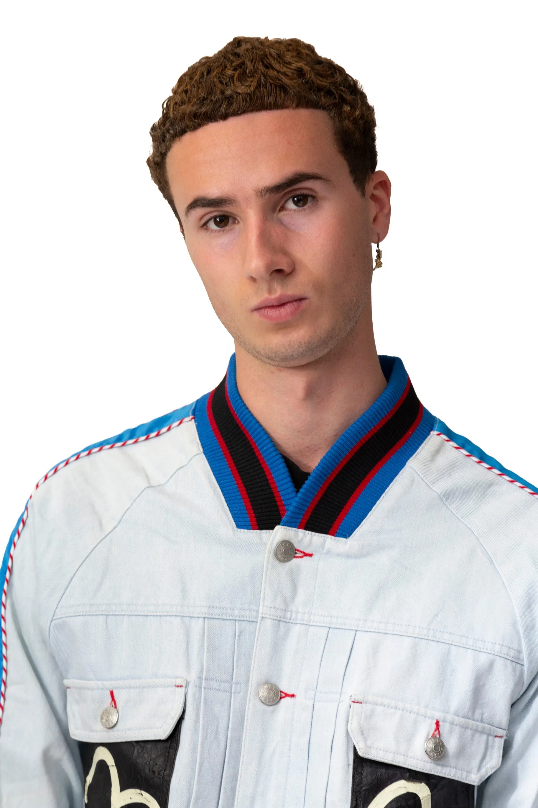 Evisu Stripe Collar Denim Button Up Jacket