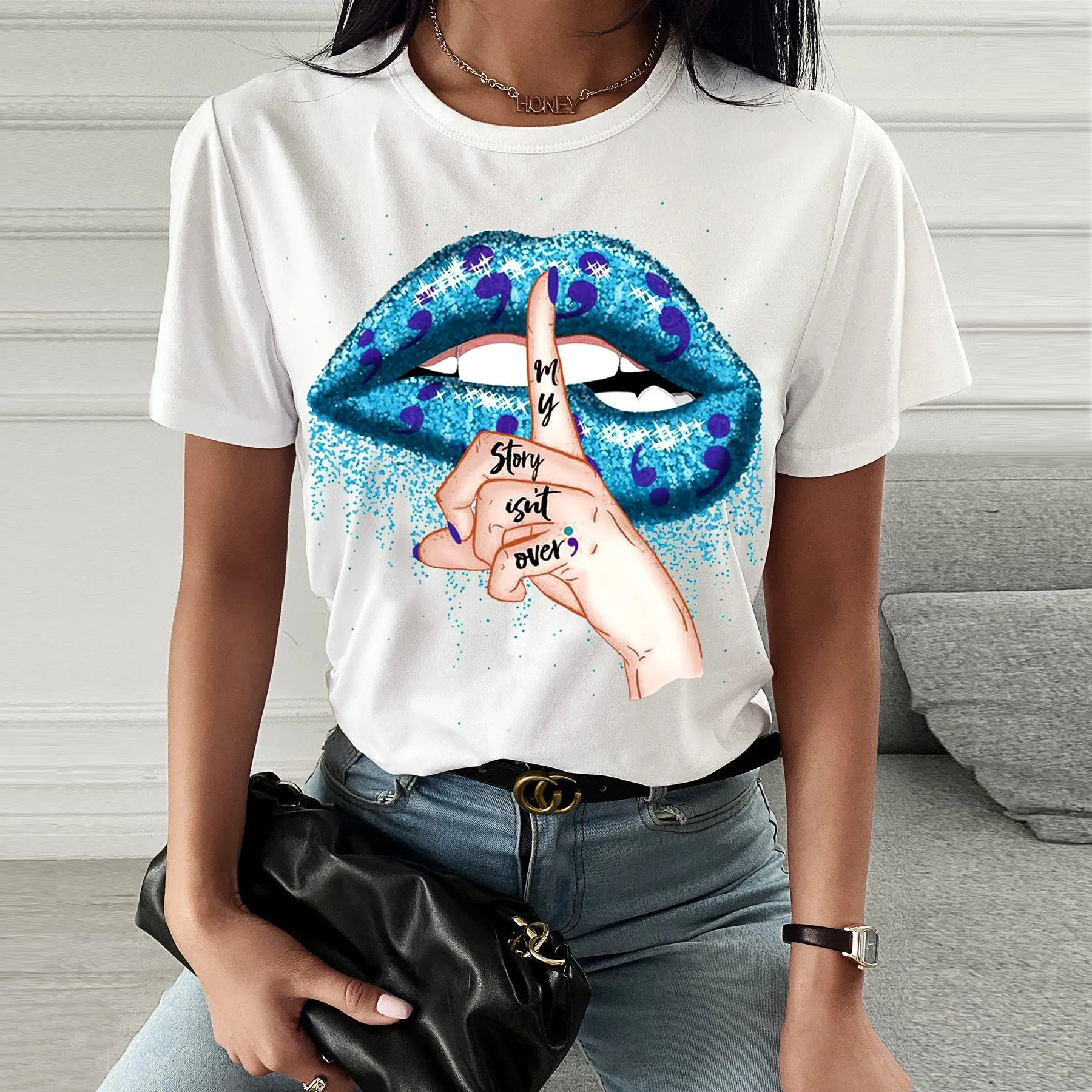 Fashion  spring and summer hush quiet printing short-sleeved T-shirt
